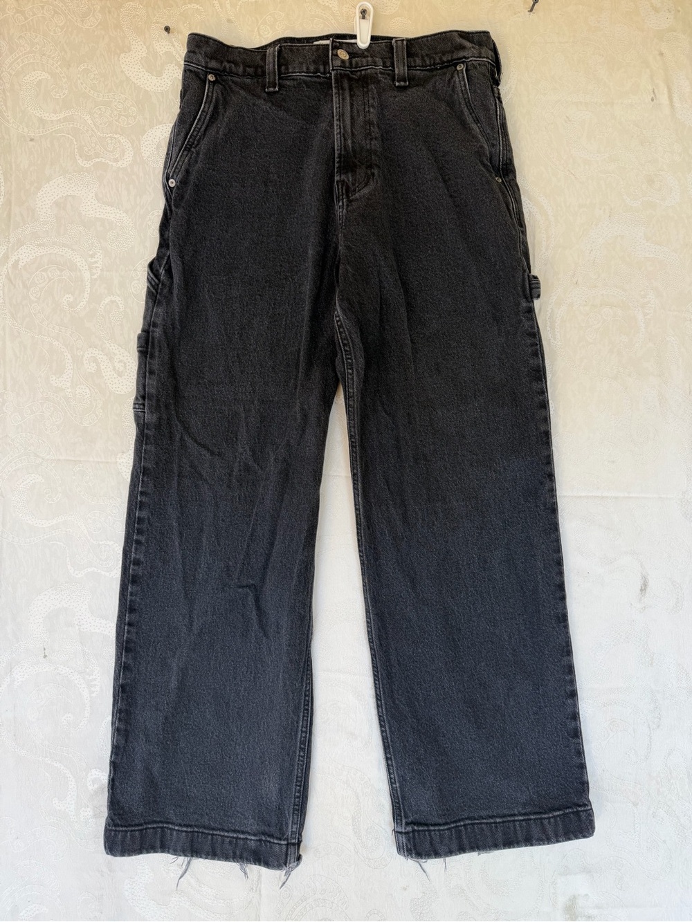 Hollister Men's Black Super Baggy Cargo Carpenter Jeans